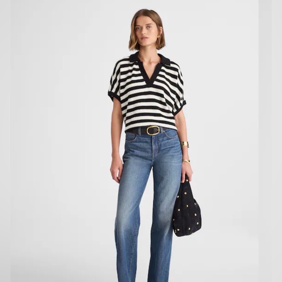 Madewell Tops - Madewell Relaxed V-Neck Polo Shirt in Stripe